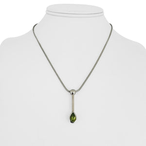 14k White Gold and Peridot Slide Pendant 12.6g Snake Link Necklace Italy 17"