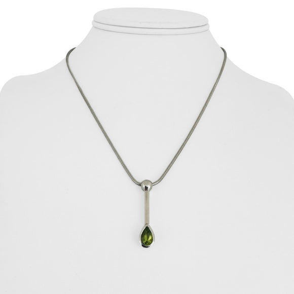 14k White Gold and Peridot Slide Pendant 12.6g Snake Link Necklace Italy 17