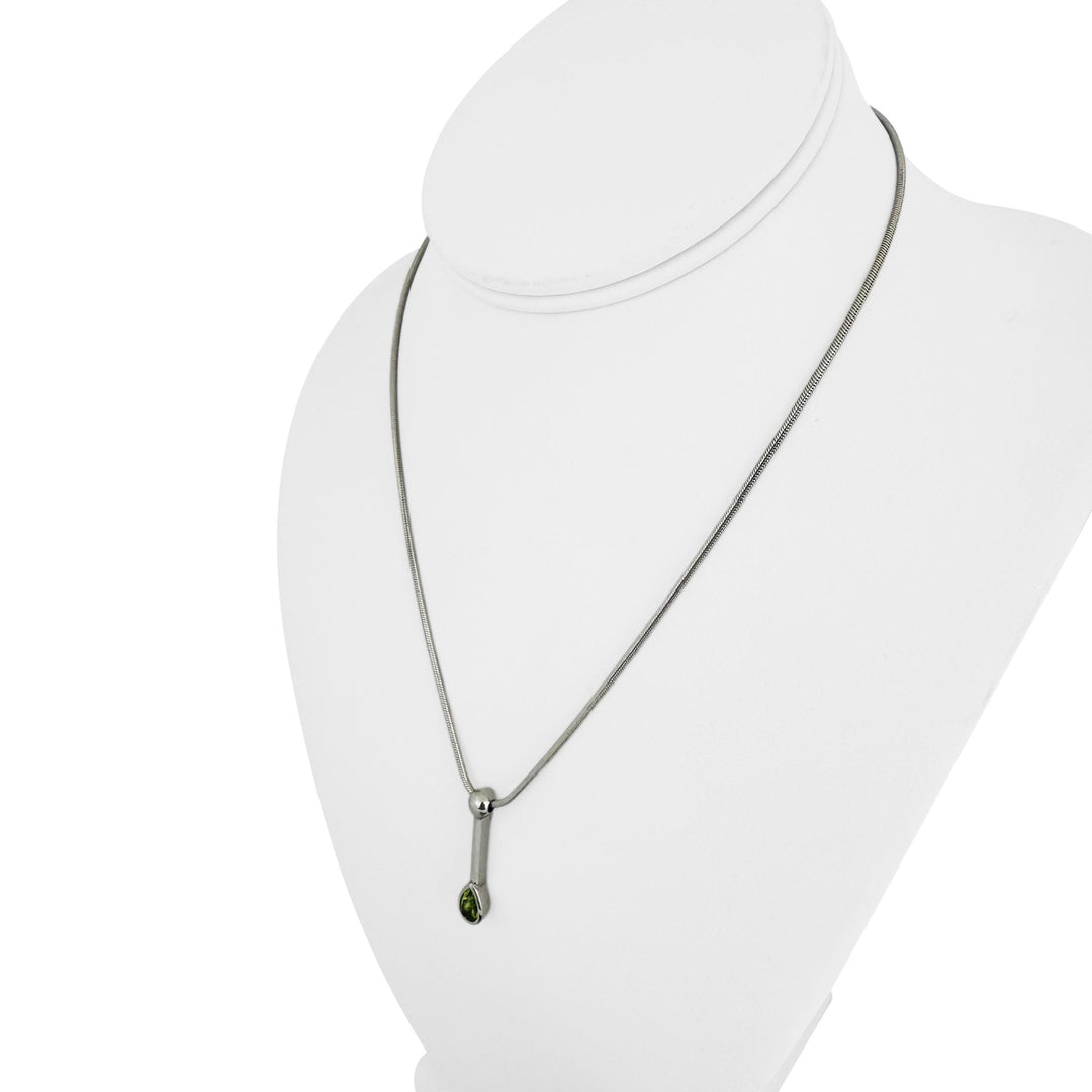 14k White Gold and Peridot Slide Pendant 12.6g Snake Link Necklace Italy 17"