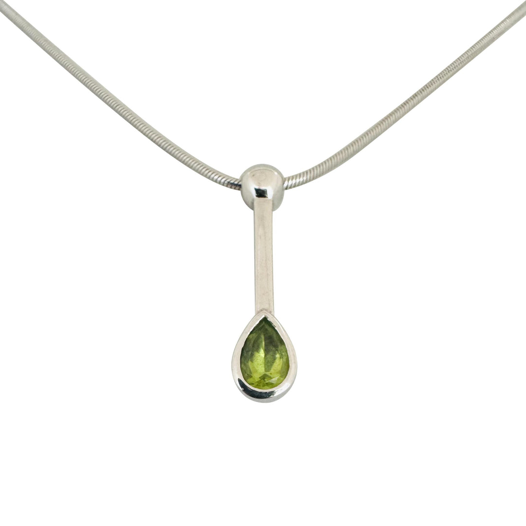 14k White Gold and Peridot Slide Pendant 12.6g Snake Link Necklace Italy 17"
