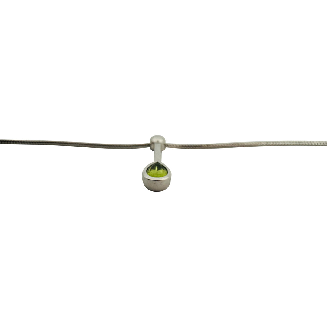 14k White Gold and Peridot Slide Pendant 12.6g Snake Link Necklace Italy 17"