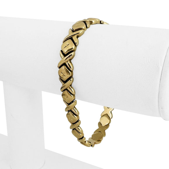 14k Yellow Gold 13g Ladies Vintage 9mm Hugs and Kisses XO Link Bracelet 7