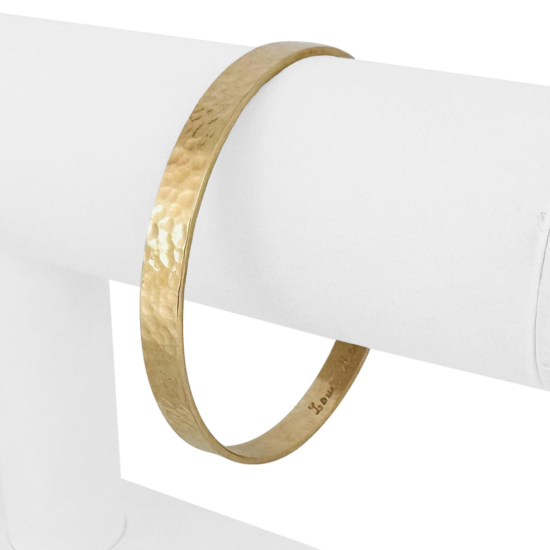 14k Yellow Gold 21.5g Solid Heavy Hammered Straight Edge Bangle Bracelet 7.75"