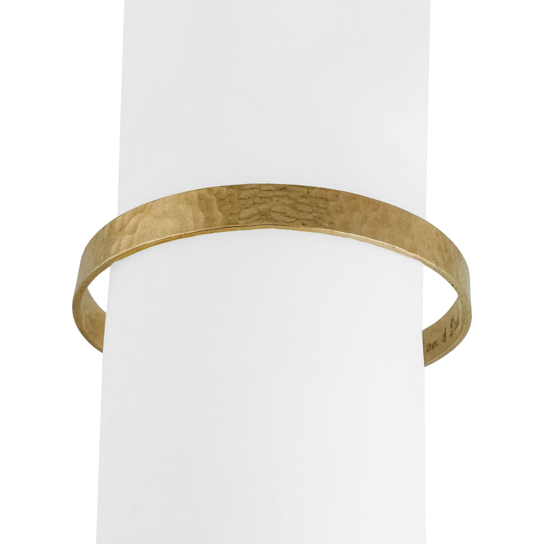 14k Yellow Gold 21.5g Solid Heavy Hammered Straight Edge Bangle Bracelet 7.75"