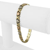 14k Yellow White and Rose Gold 7.9g XO Hugs and Kisses Link Bracelet 7.25"