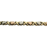 14k Yellow White and Rose Gold 7.9g XO Hugs and Kisses Link Bracelet 7.25"