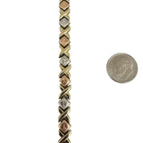 14k Yellow White and Rose Gold 7.9g XO Hugs and Kisses Link Bracelet 7.25"
