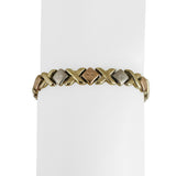 14k Yellow White and Rose Gold 7.9g XO Hugs and Kisses Link Bracelet 7.25"
