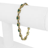 14k Yellow Gold Emerald and Diamond Fancy Link Bracelet 7.25"