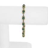 14k Yellow Gold Emerald and Diamond Fancy Link Bracelet 7.25"