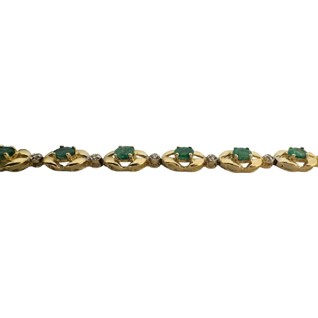 14k Yellow Gold Emerald and Diamond Fancy Link Bracelet 7.25"