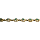 14k Yellow Gold Emerald and Diamond Fancy Link Bracelet 7.25"