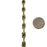 14k Yellow Gold Emerald and Diamond Fancy Link Bracelet 7.25"