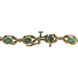14k Yellow Gold Emerald and Diamond Fancy Link Bracelet 7.25"