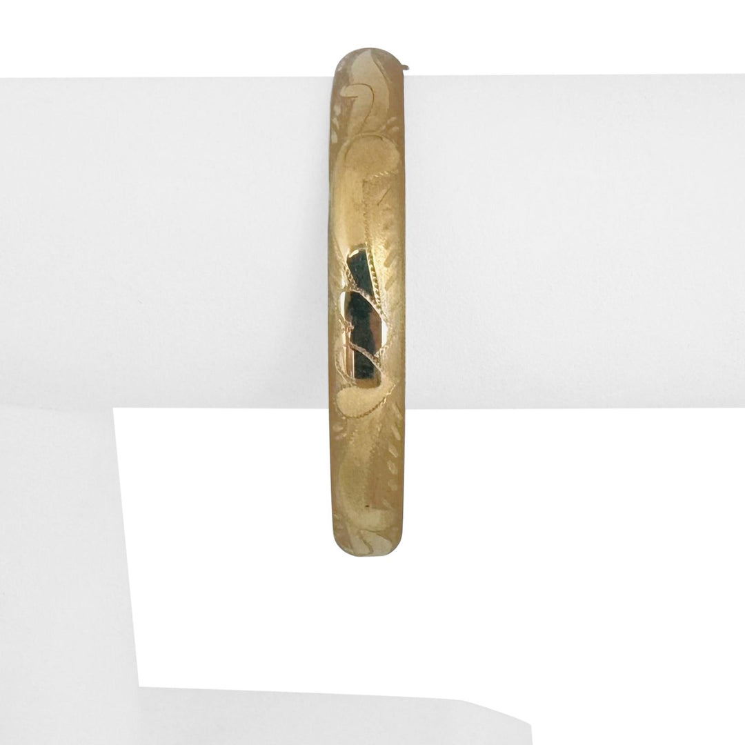 14k Yellow Gold 9.8g Vintage 8mm Floral Bangle Bracelet 6.75"