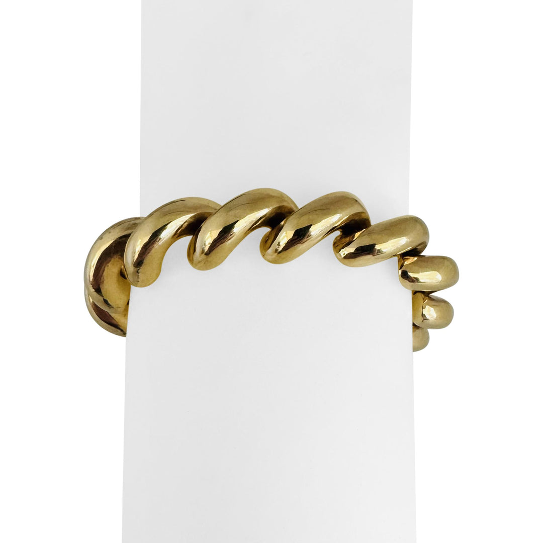 14k Yellow Gold 28.4g Heavy Thick 11mm San Marco Link Bracelet Italy 7"