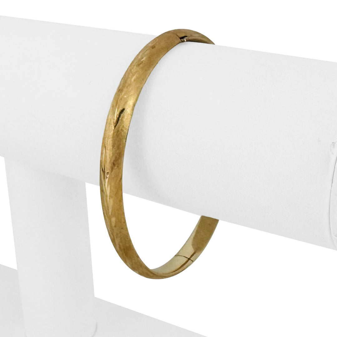 14k Yellow Gold 7.2g Vintage Satin Finish 6.5mm Floral Bangle Bracelet 7"