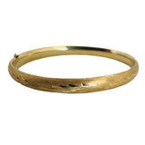 14k Yellow Gold 7.2g Vintage Satin Finish 6.5mm Floral Bangle Bracelet 7"
