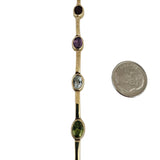 14k Yellow Gold 10.7g Oval Cut Bezel Set Multi Gemstone Bar Link Bracelet 6.5"