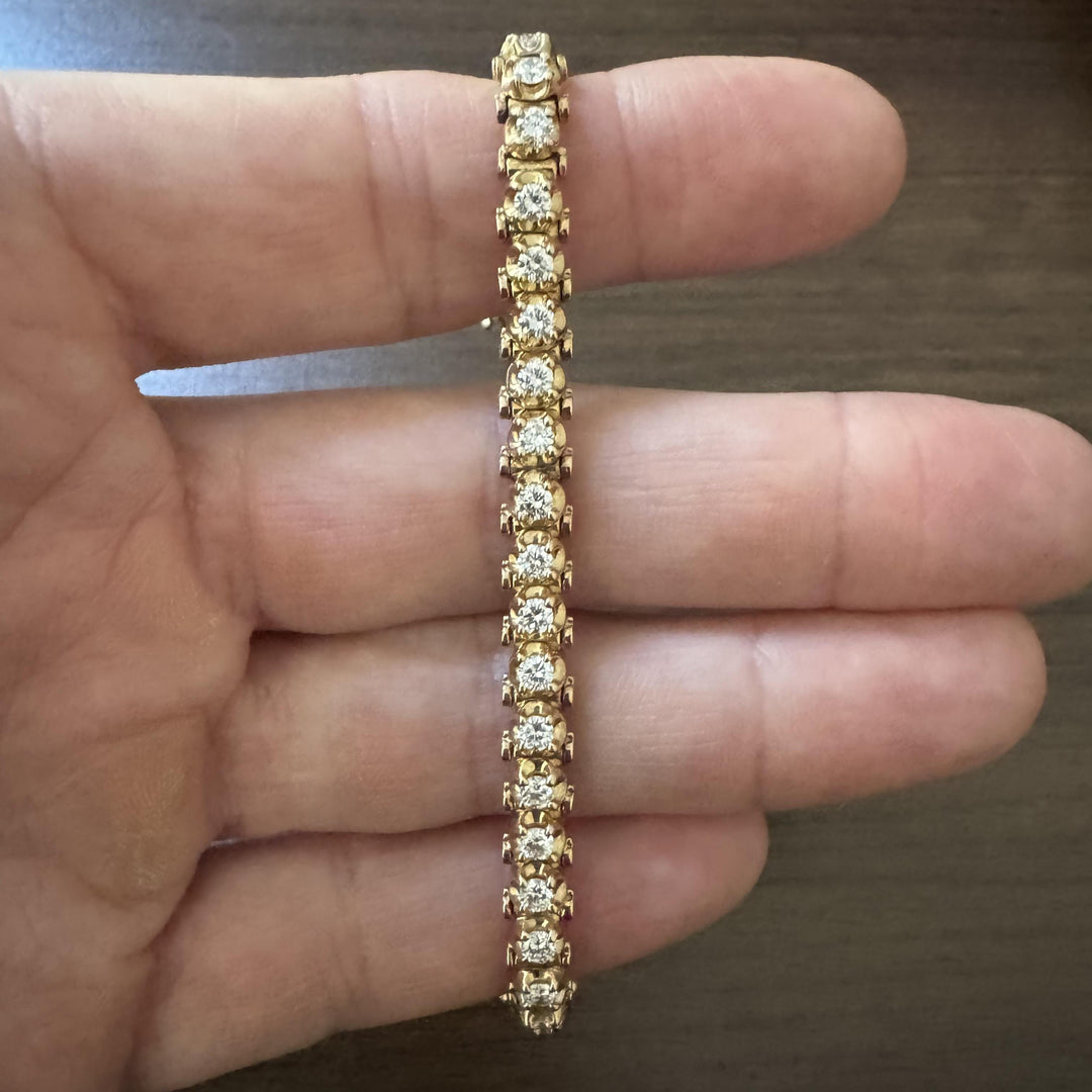 14k Yellow Gold and 3cttw Diamond Solid Vintage Link Bracelet 6.25"