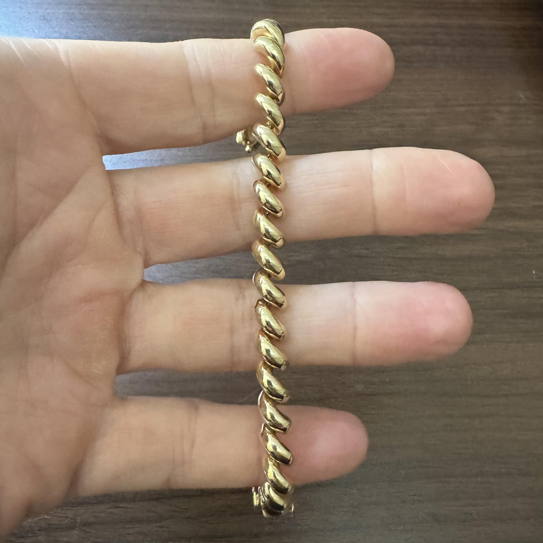 14k Yellow Gold 15g Ladies Polished 7.5mm San Marco Link Bracelet Turkey 7"