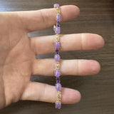 14k Yellow Gold Lavender Jade and Amethyst 9.4g Asian Link Bracelet 7.25"