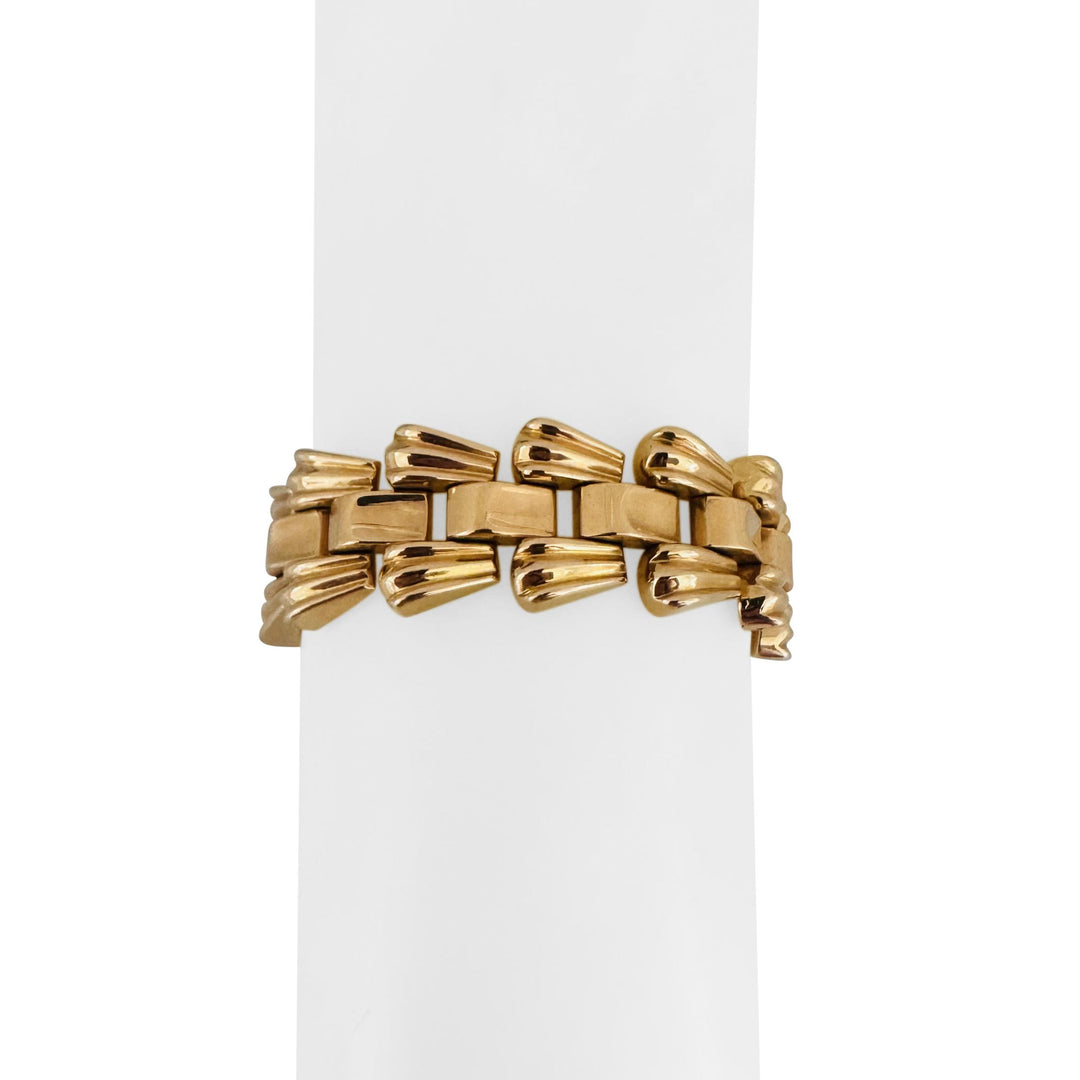 French 18k Rose Gold 32.6g Vintage Ladies 18mm Tank Link Bracelet 7"