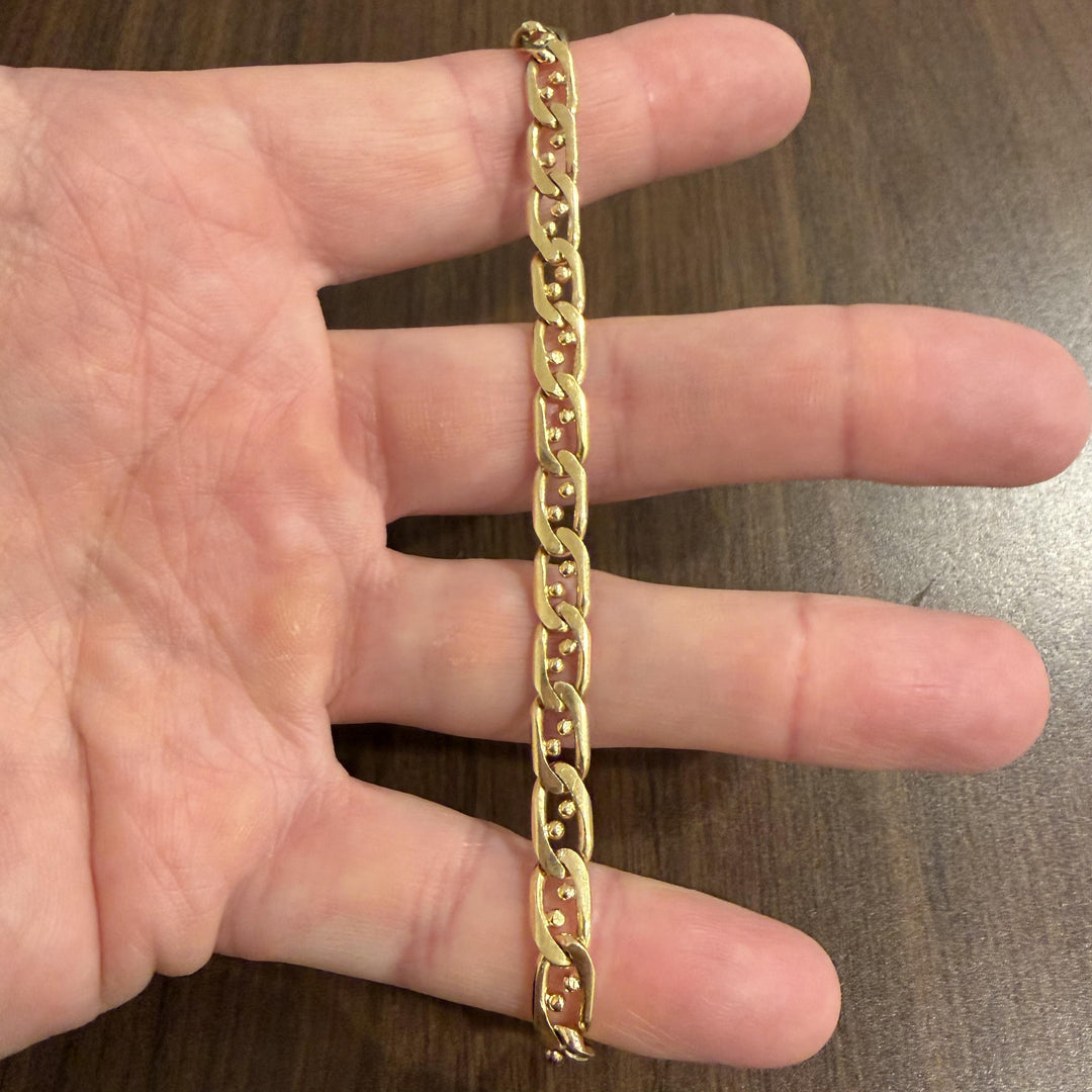 18k Yellow Gold 16.5g Solid Vintage 6mm Beaded Mariner Link Bracelet 7.25"