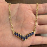 14k Yellow Gold Sapphire and Diamond Bismark Link Pendant Necklace Italy 17.5"