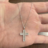 14k White Gold 0.75cttw Round and Baguette Diamond Cross Pendant Necklace 20"
