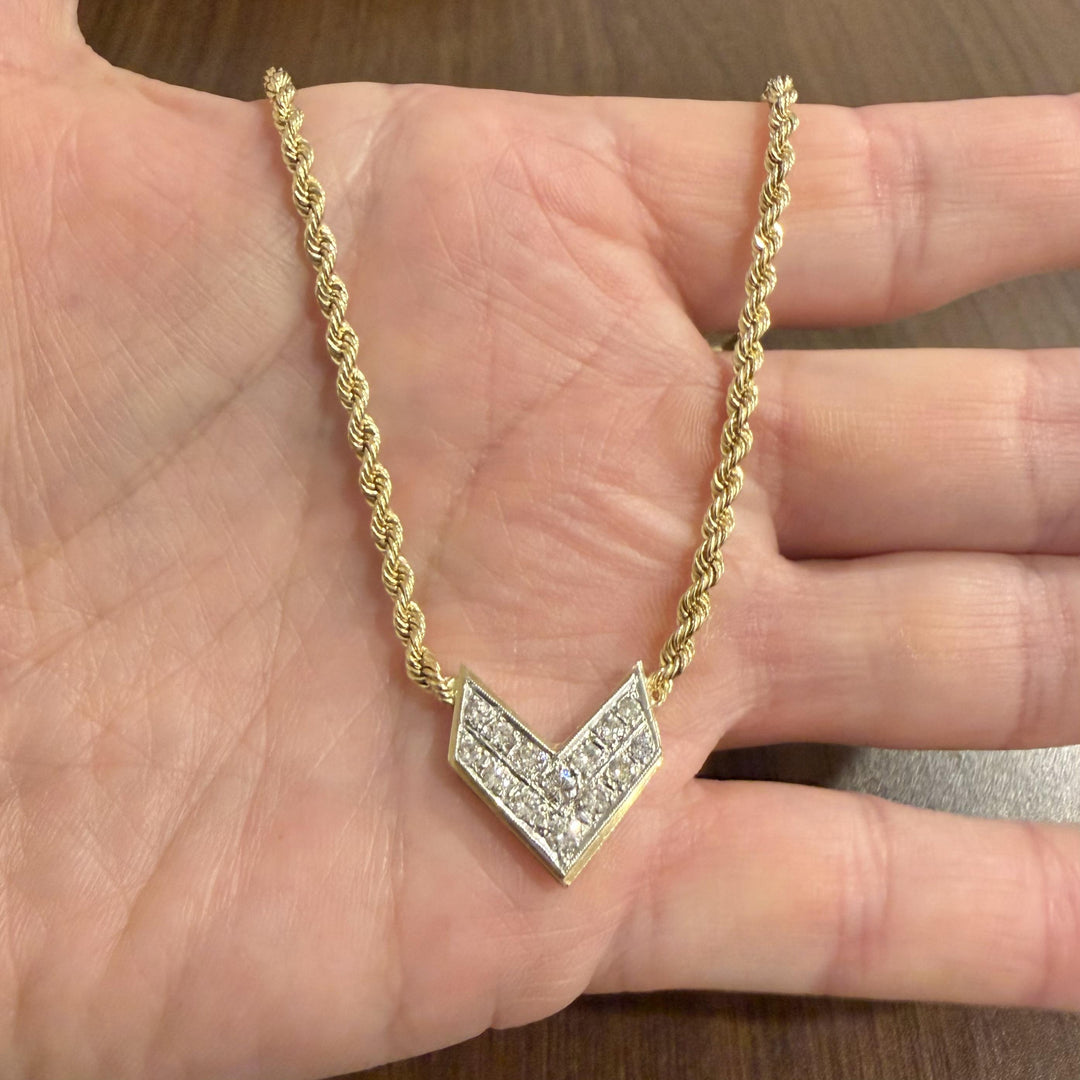 14k Yellow Gold and 0.70cttw Diamond 21.7g Solid Rope Pendant Necklace 18"