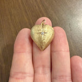14k Yellow Gold and 0.07ct Diamond Satin Finish Starburst Puffy Heart Pendant