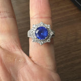 18k White Gold 2.39ct Tanzanite and 1.04cttw Diamond Halo Ring Size 6.5