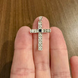 14k White Gold Sapphire and Diamond Vintage Filigree Cross Pendant 1.5"