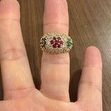 18k Yellow Gold Multi Gemstone and 2.50cttw Diamond Bombe Ring Size 7