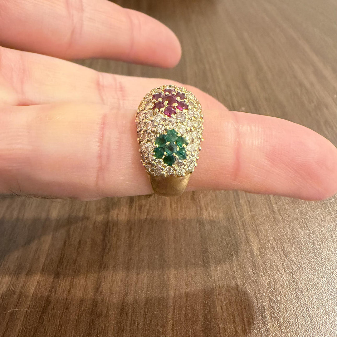18k Yellow Gold Multi Gemstone and 2.50cttw Diamond Bombe Ring Size 7