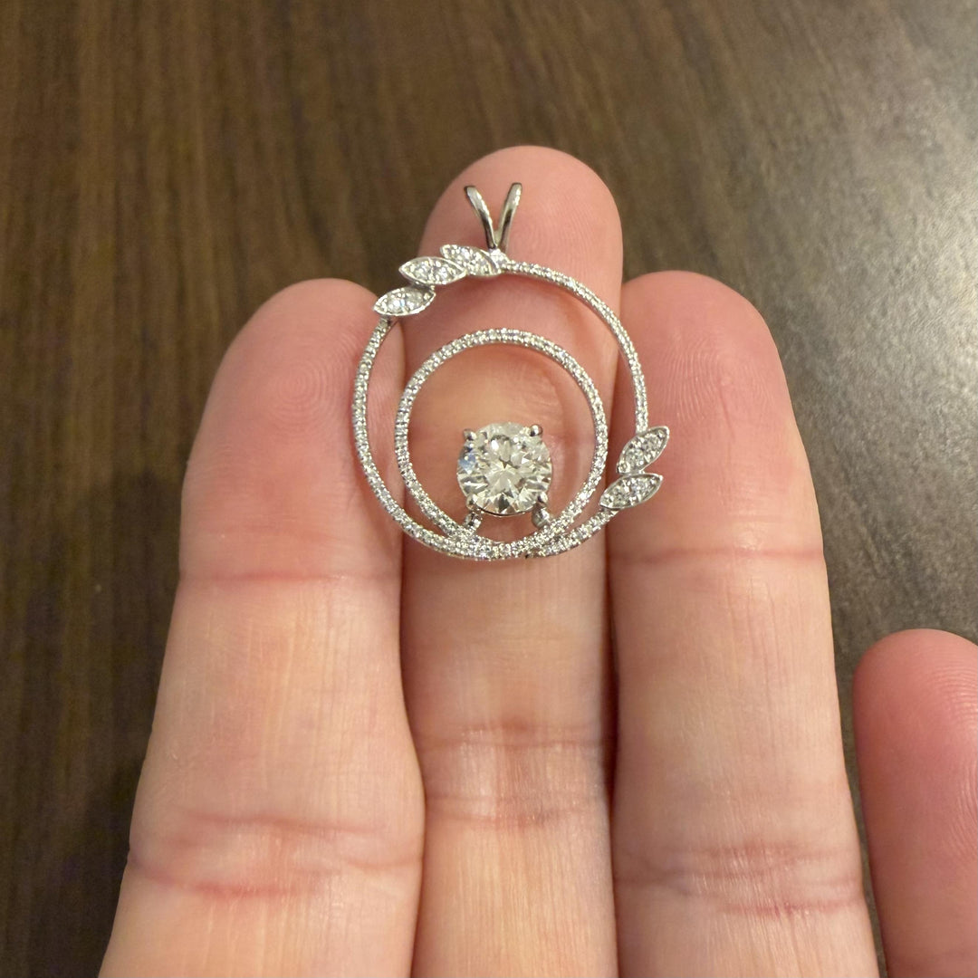 18k White Gold and 1.30ct Diamond Circle Pendant 1.25"