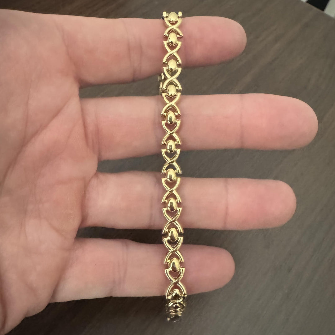 18k Yellow Gold 10.6g Ladies Polished 7.5mm Fancy Link Bracelet Italy 8"
