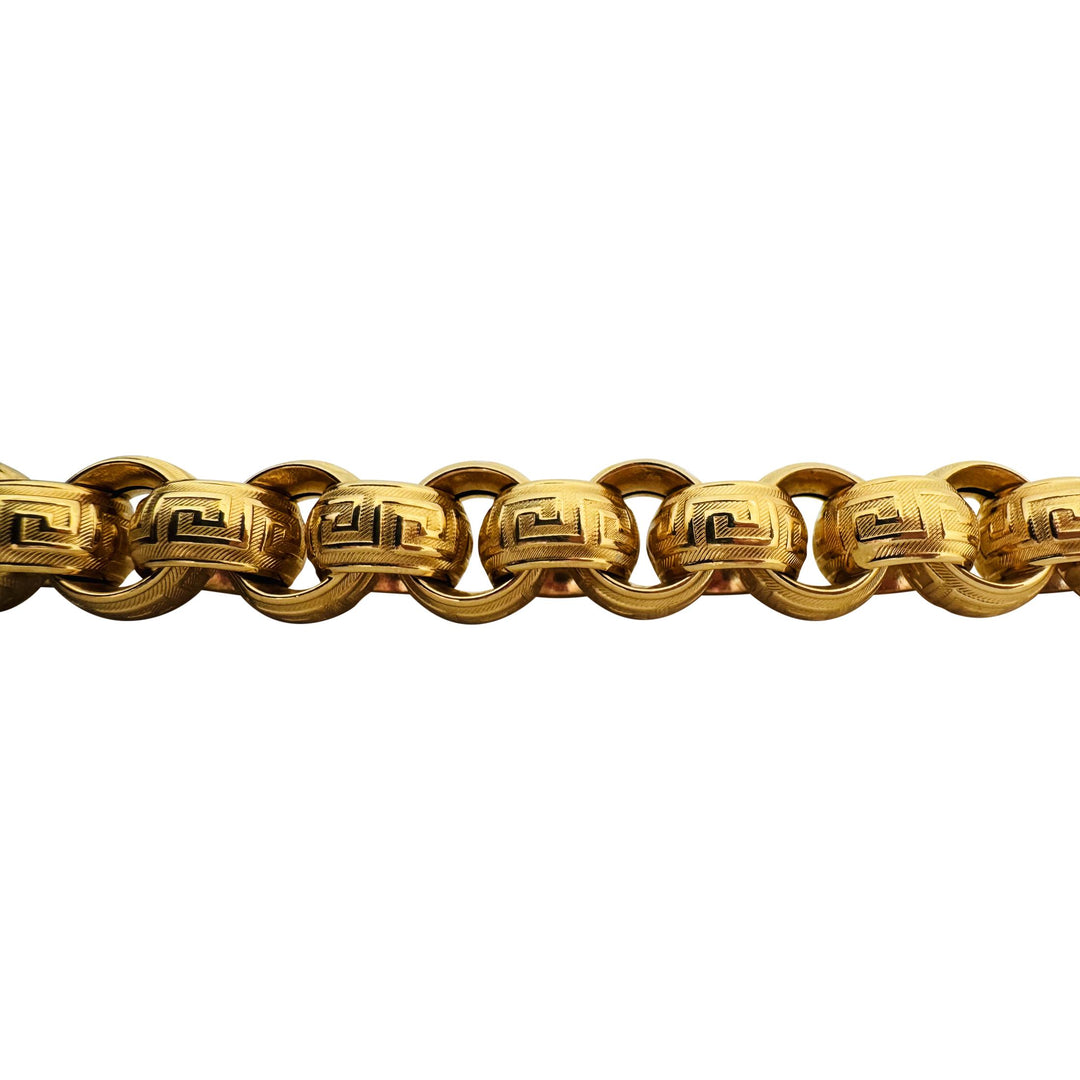 18k Two Tone Gold 55g Thick Hollow Panther Clasp Greek Key Necklace Italy 20"