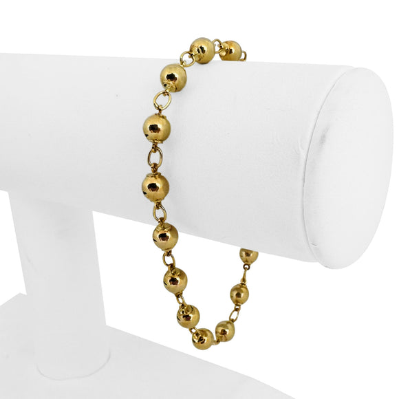 18k Yellow Gold 6g Ladies Vintage Ball Bead Link Bracelet Italy 7.25