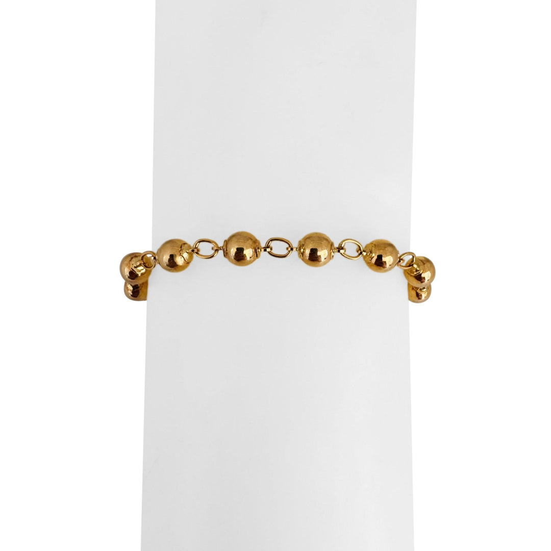18k Yellow Gold 6g Ladies Vintage Ball Bead Link Bracelet Italy 7.25"