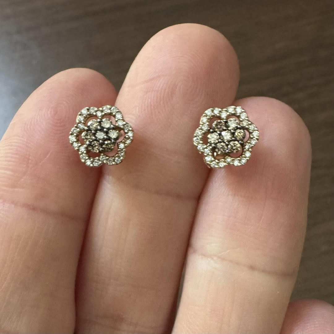 10k Yellow Gold Chocolate and White Diamond Stud Earrings