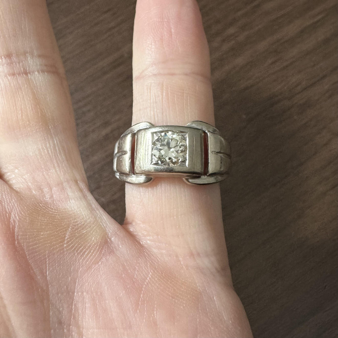 14k White Gold and 0.65ct Diamond Men's Buckle Ring Size 12