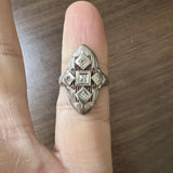 14k White Gold and Diamond Ladies Vintage Filigree Ring Size 3.5