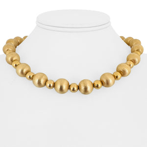 14k Yellow Gold 32.8g Brushed and Polished Ball Bead Link Necklace 16"