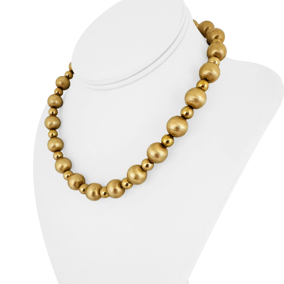 14k Yellow Gold 32.8g Brushed and Polished Ball Bead Link Necklace 16"
