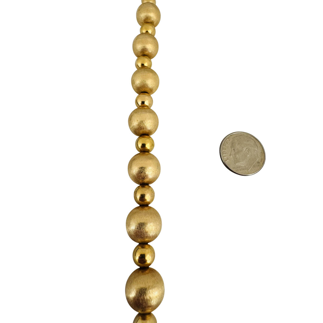14k Yellow Gold 32.8g Brushed and Polished Ball Bead Link Necklace 16"