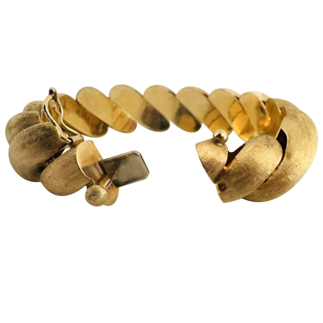14k Yellow Gold 52g Brushed Finish 16mm Thick San Marco Link Bracelet 7"