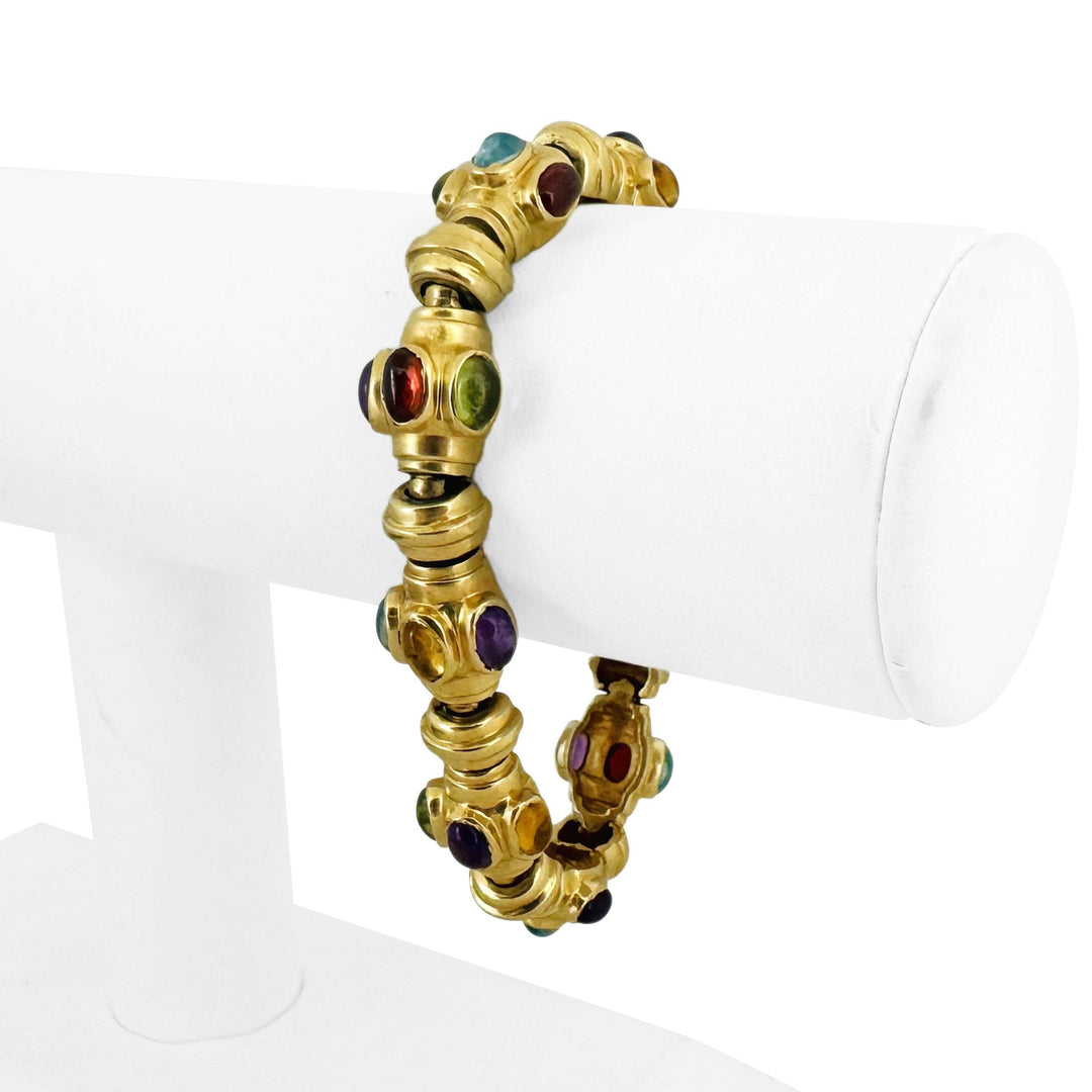 14k Yellow Gold and Multi Cabochon Gemstone 42 Heavy Fancy Link Bracelet 7"