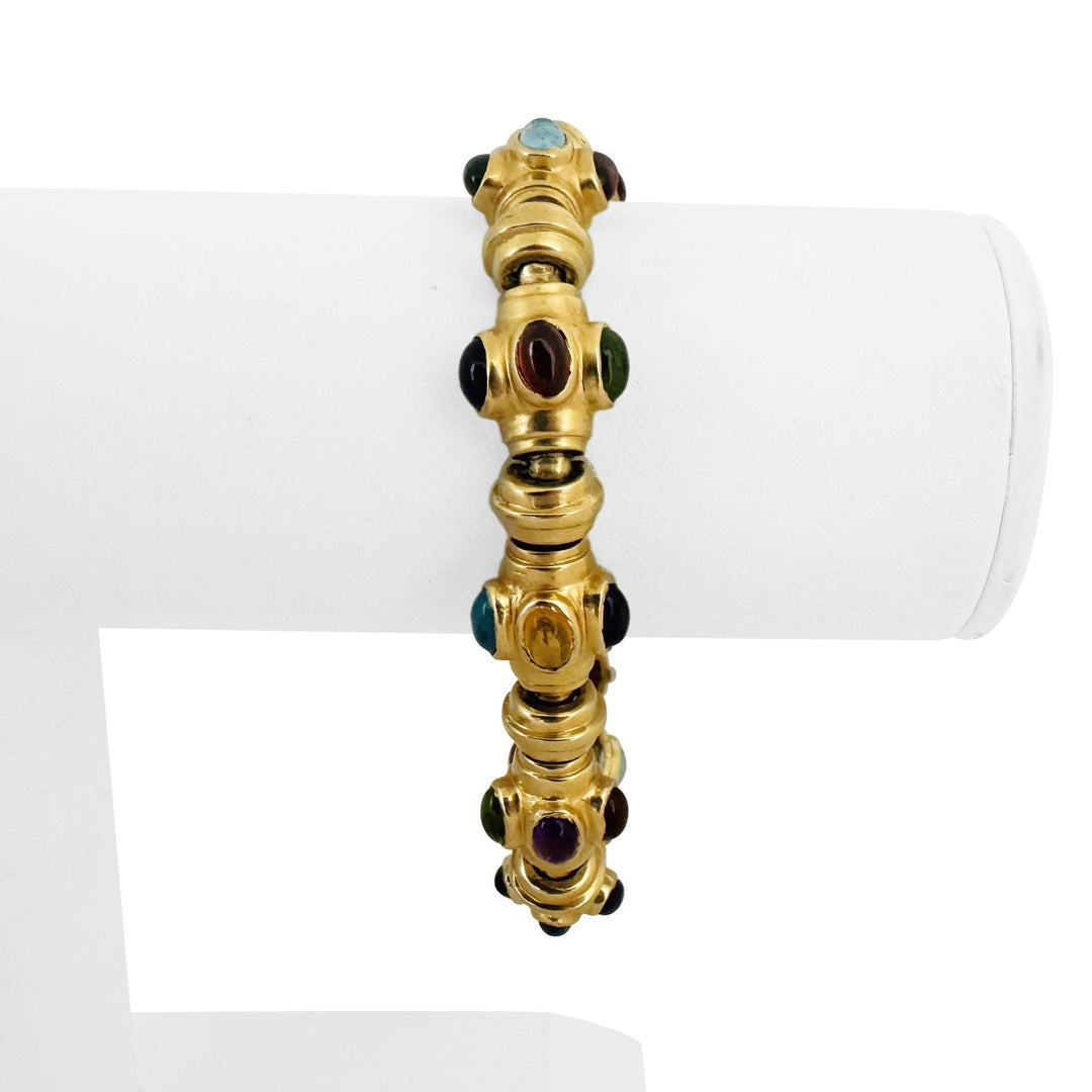 14k Yellow Gold and Multi Cabochon Gemstone 42 Heavy Fancy Link Bracelet 7"